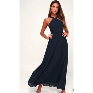 Lulu's Air of Romance Navy Blue Maxi Dress Size XS